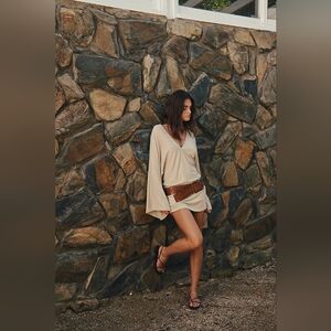 NWT Free People Good Feels V-Neck Mini. Color: Morning Oat Size M